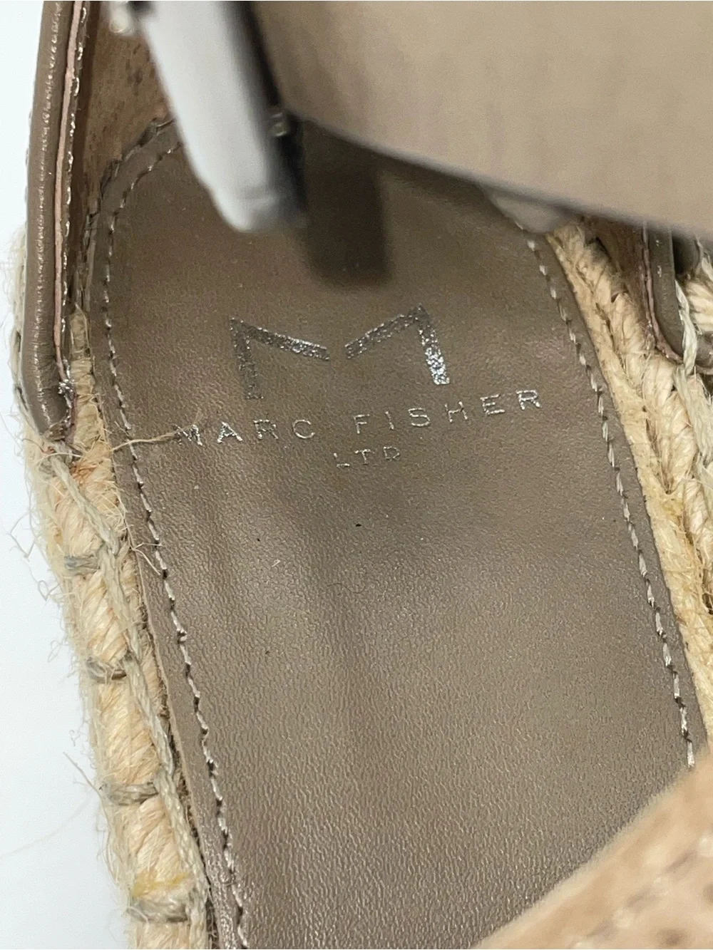 Marc Fisher “Lannie” Wedge Espadrille Platform Sandal in Taupe